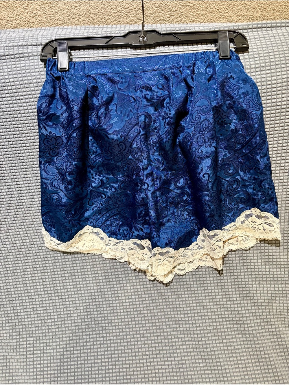 Victoria Secret vintage Silk-Feel Blue Lace Trim Sleep Shorts